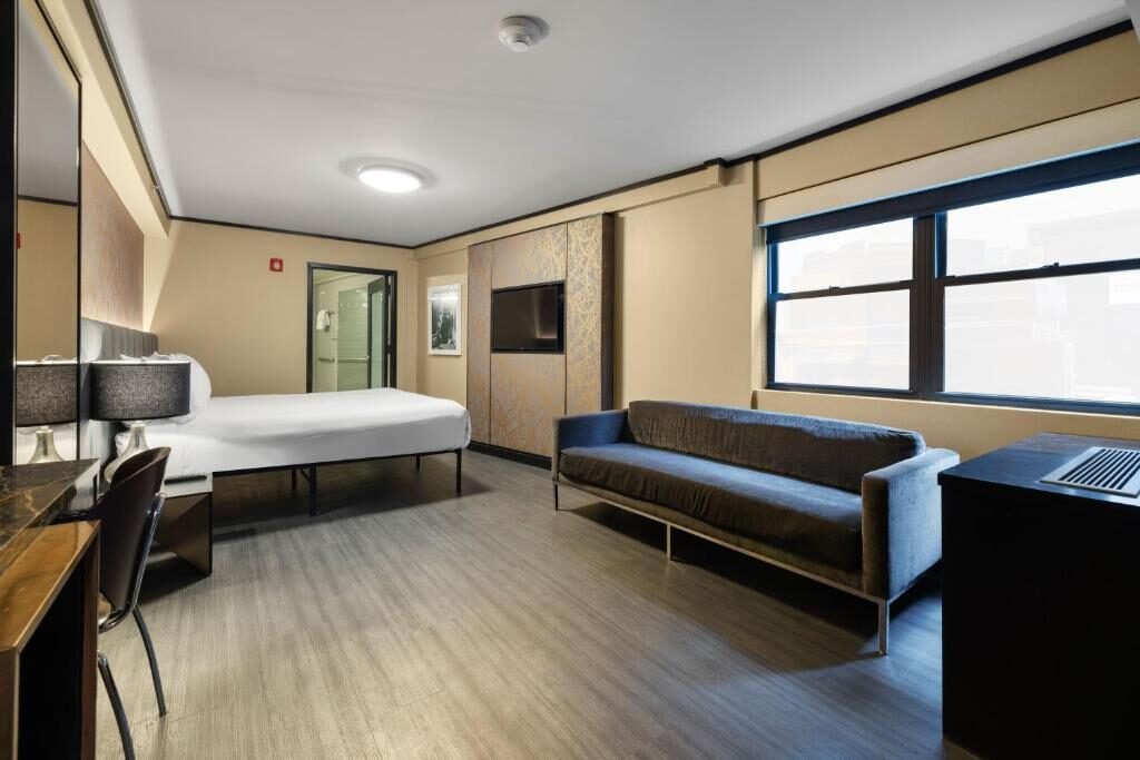 Modern room with bed and sofa